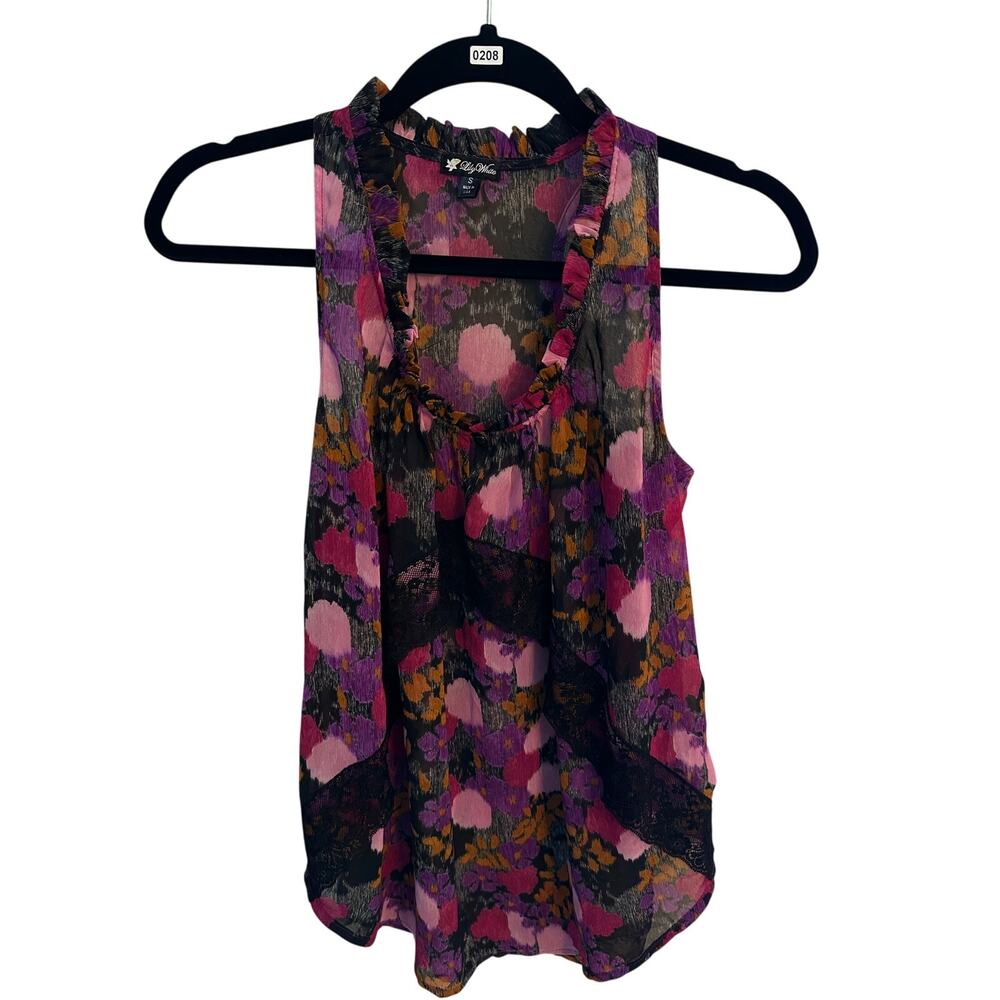 Y2K Inspired Flowy Floral Ruffle Lily White Blouse - Size Small